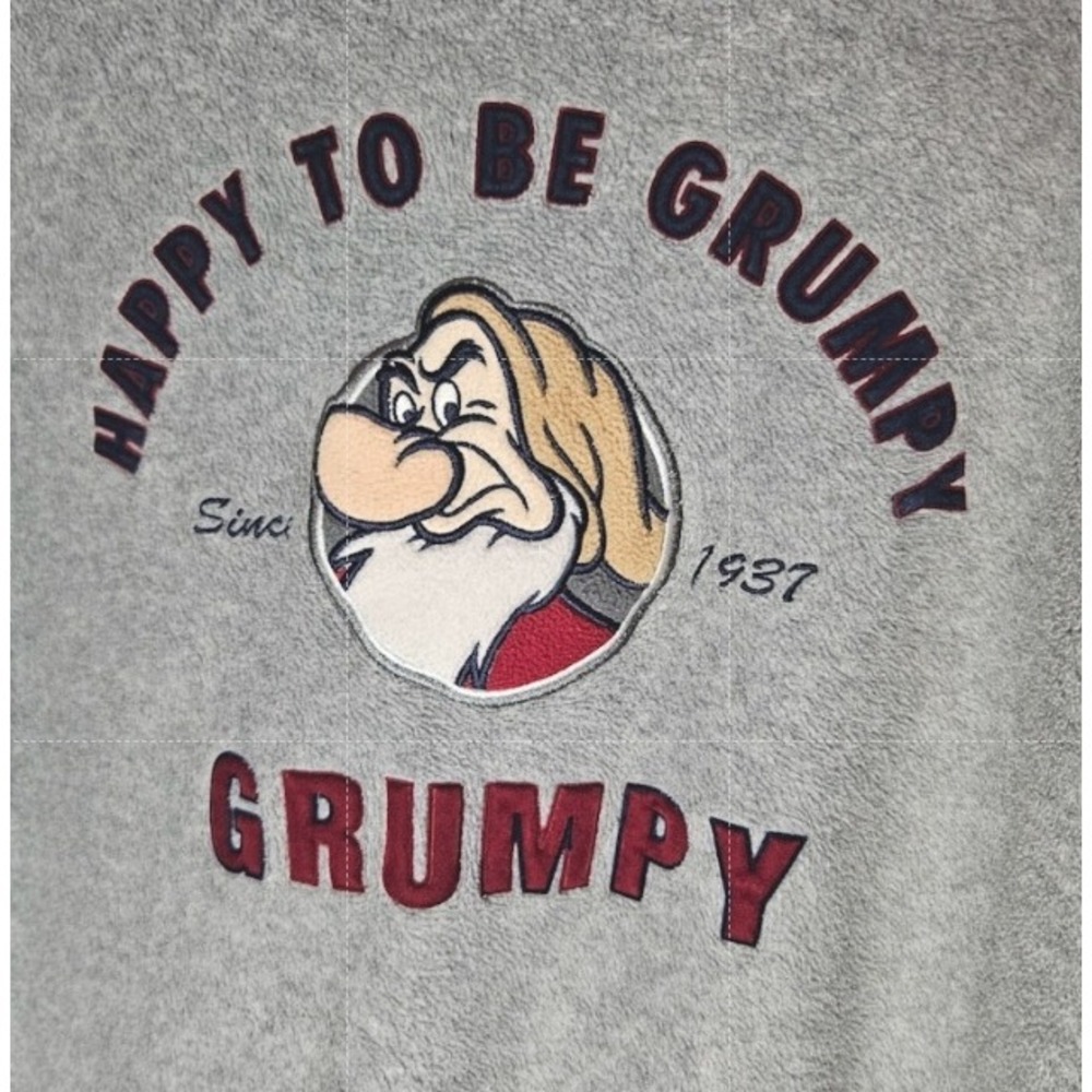 Vintage Disney Snow White Grumpy Gray Fleece Pull-Over Sweatshirt XL 7 Dwarfs